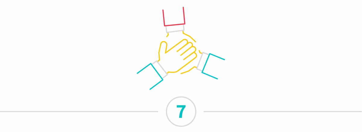 Icon of three hands to depict collaboration