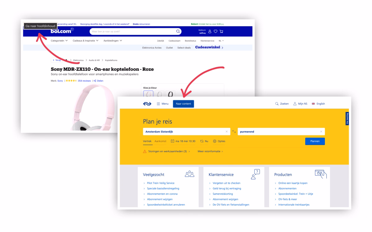 two examples of sites that offer skip links