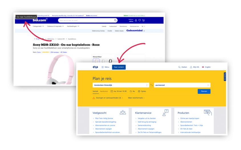 two examples of sites that offer skip links