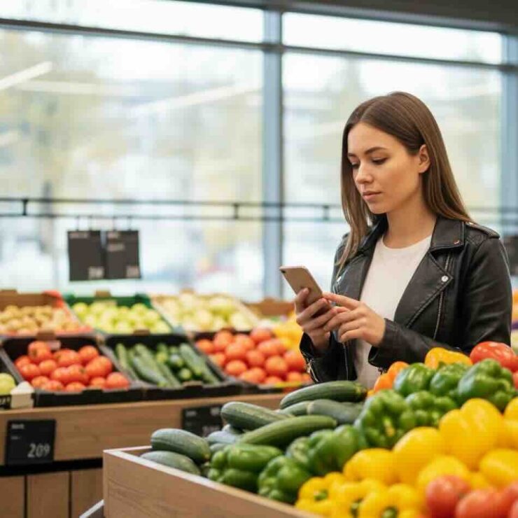 Vrouw in supermarkt groente