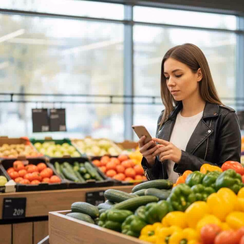 Vrouw in supermarkt groente