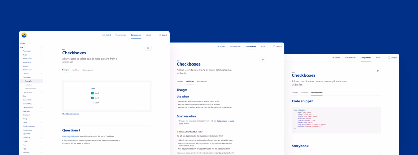 Screenshots van de documentatie omgeving