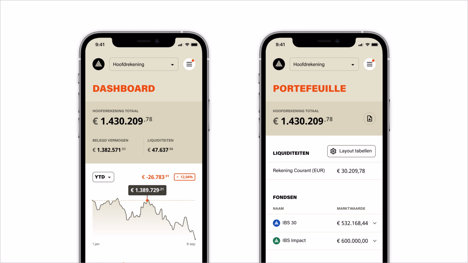 Mobile mock-ups of the IBS app.