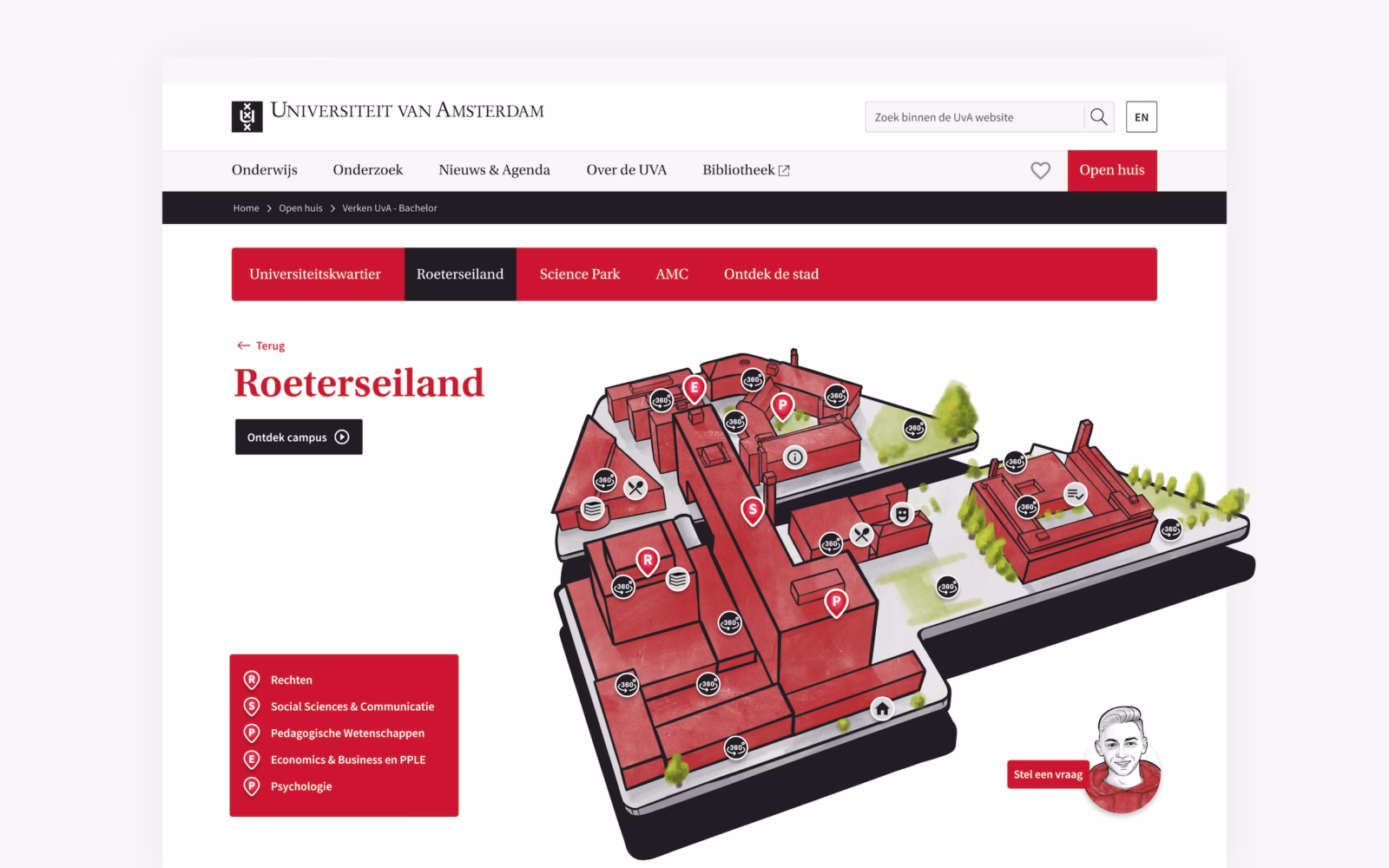 Interactieve kaart op de UvA website