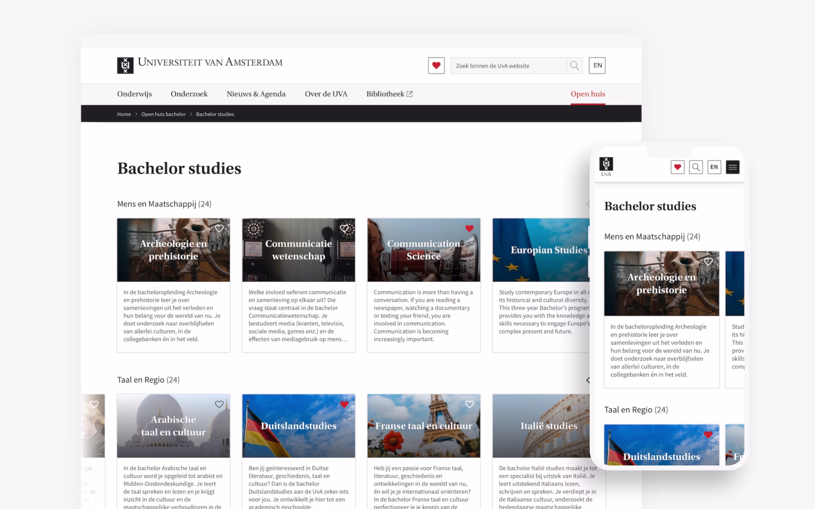 Overzicht van Bachelor Studies op de UvA website