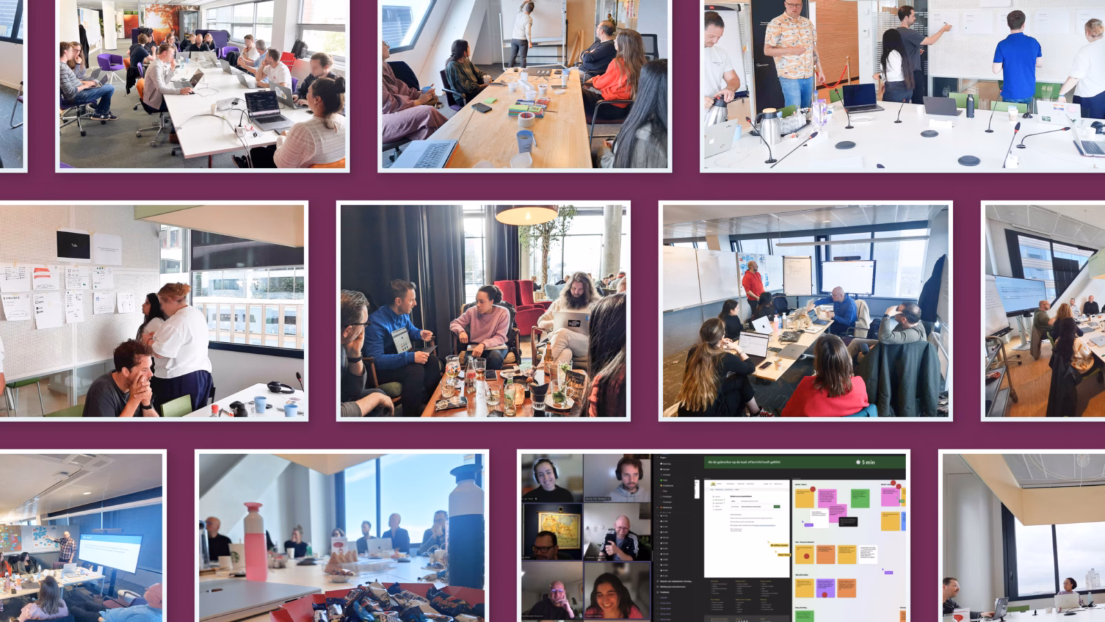 Fotogalerij van foto's waarbij het team van NL Design Systems aan het werk is met elkaar.